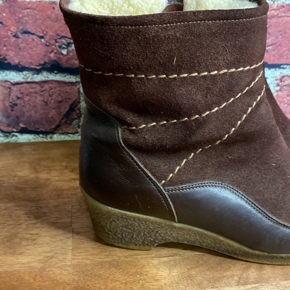 Pajar Brown Genuine Shearling Lining Short Slip On Zip Up Warm Boots Size 7 - Picture 4 of 17